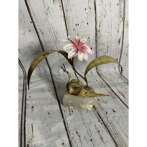 Vintage Signed Mario Jason Brutalist Enamel Flower Snail Metal Stone Sculpture